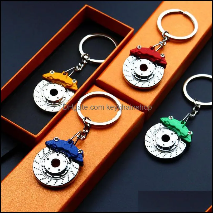 mixed colors piston turbo brake keychain wheel caliper metal keyfob sleeve bearing spinning auto holder car engine keyring