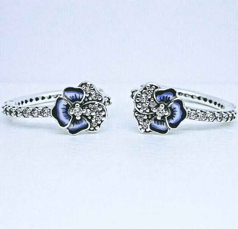 Orecchini a cerchio con fiore viola del pensiero blu Orecchini gioielli in argento sterling 925 Orecchini Pandora da donna con logo ale Regalo 290775C01