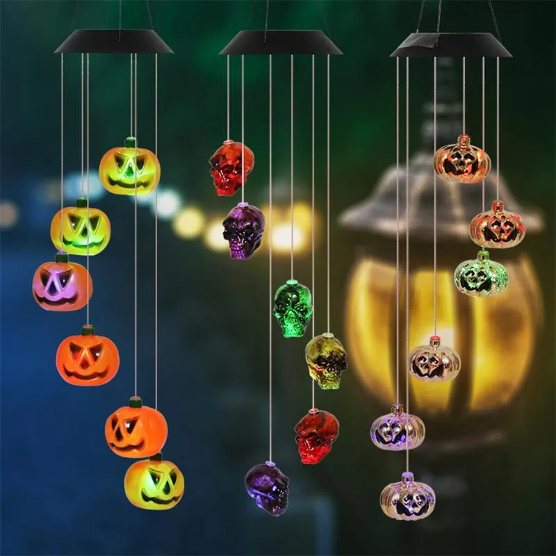 Party Decoration Hanging Night Light Wireless Windchime Lights Pumpkin Ghost Shape Pendants Festival Gifts For Home Garden Patio Yard