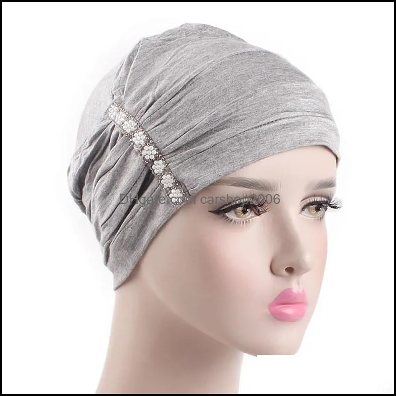 modal solid color beanies fashion paste drill muslim women`s soft hijabs caps islamic inner hats turban head cover chemo bonnet