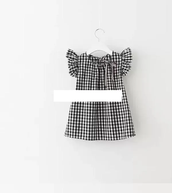 Bébé filles robe en treillis manches mouche Plaid princesse robes 2018 été Boutique enfants vêtements