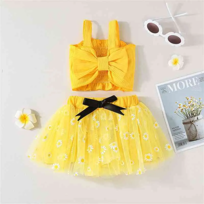 Citgeett Estate Bambino Neonate Gonna Set Gilet senza maniche Daisy Tule Gonna Casual Quotidiano Giallo Abbigliamento Abbigliamento J220711