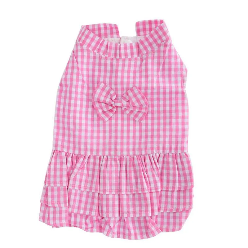 Vêtements pour chiens Vêtements d'été pour animaux de compagnie T-shirt sans manches en polyester Mini jupe Robe rose à nœud papillonVêtements pour chiensChien