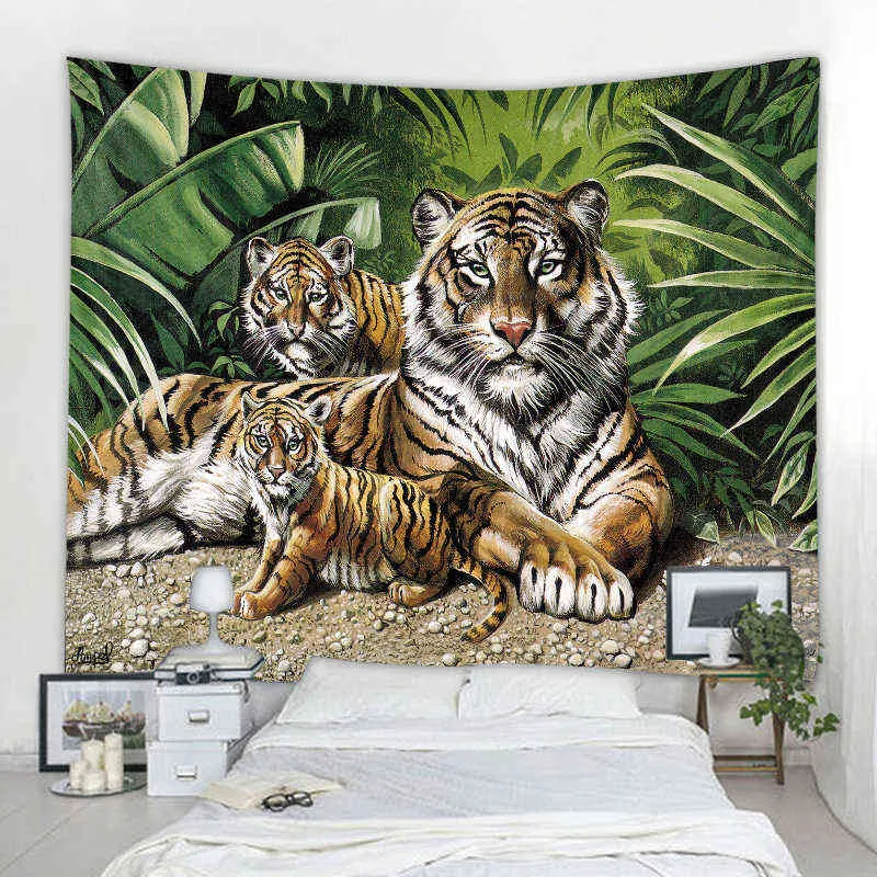 Forest Tiger Animal Decoration Carpet Mandala Bohemian Hippie Bedroom Wall J220804