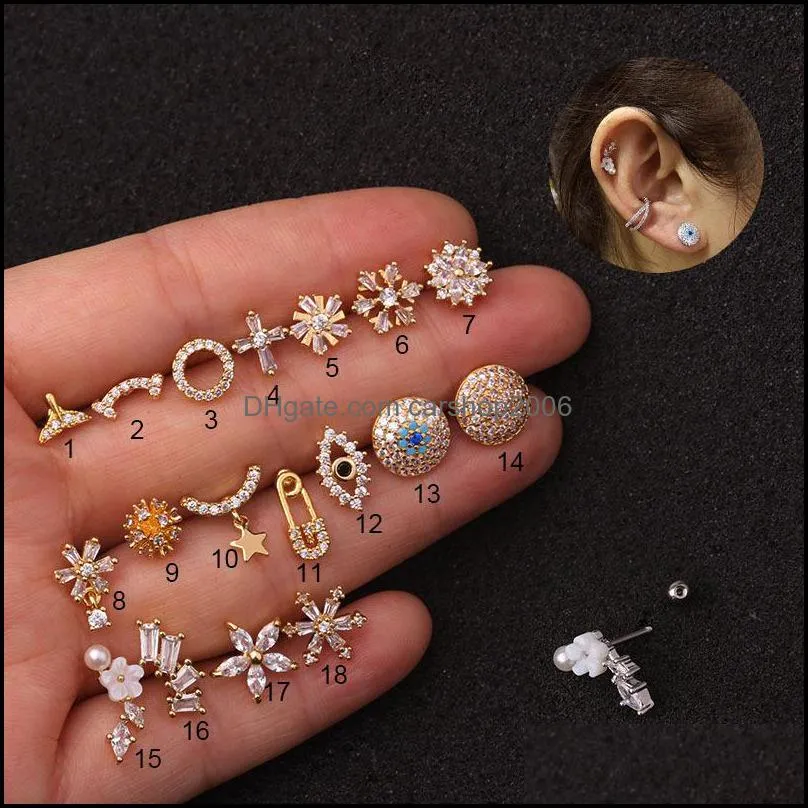 Baumeln Kronleuchter Ohrringe Schmuck Mini Zirkon Stein Frauen Gold Silber Farbe Ohr Piercing Kleine Mix Form Edelstahl Dht61