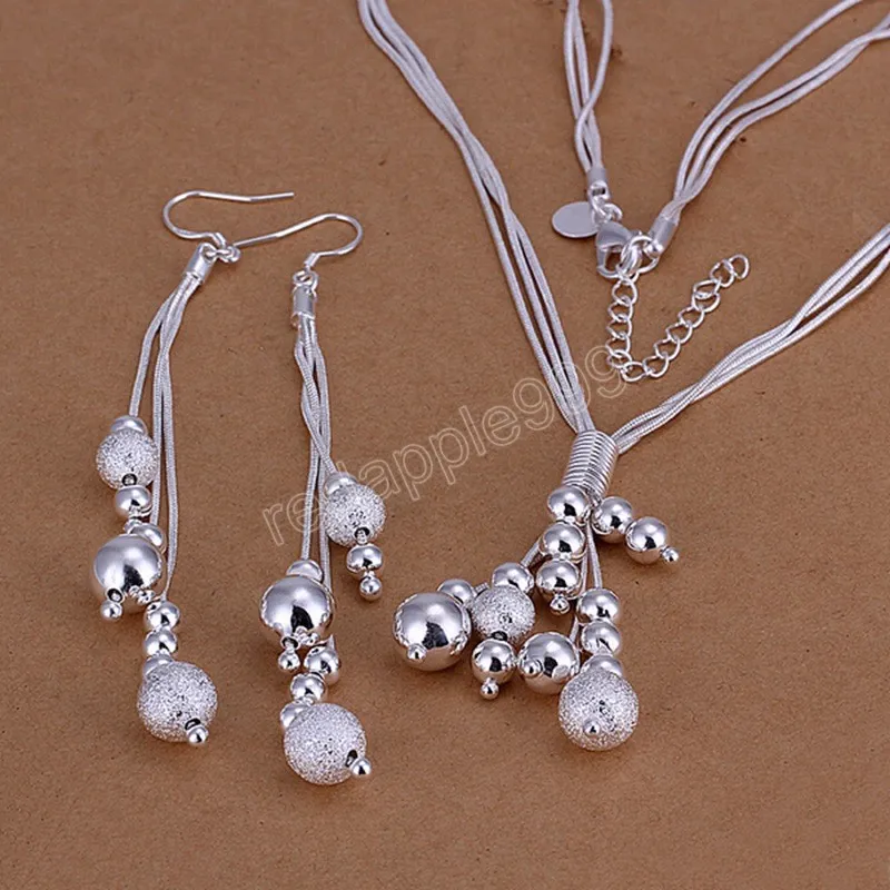 Charm 925 silverhalsbandörhängen smyckesuppsättning för kvinnor Tassel Snake Chain Beads Fashion Party Christmas Gifts