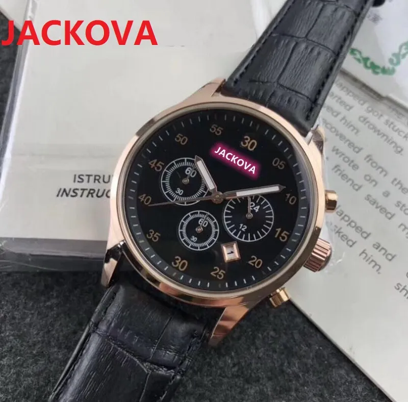 Высококачественные мужские спортивные часы Многофункциональные кварцевые мужские часы Черный коричневый кожаный ремешок Relojes Hombre