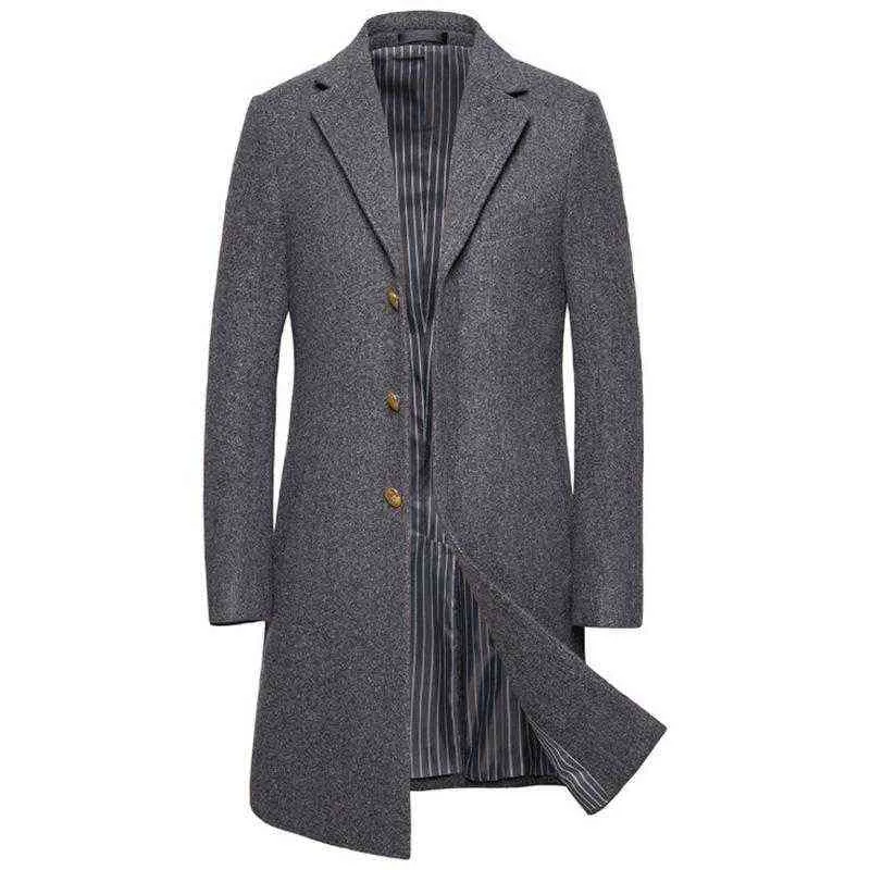 Manteau de laine de luxe hommes automne hiver simple boutonnage longue tranchée style britannique veste en laine mâle marque vêtements 5XL hommes mélanges T220810