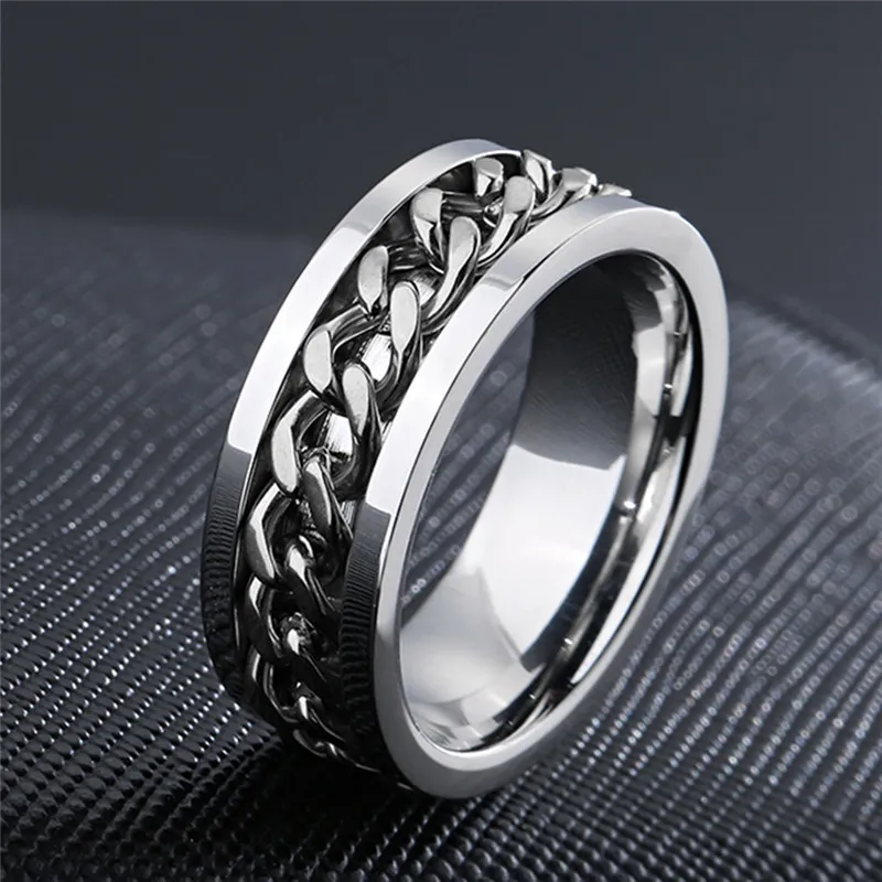 Kühle Edelstahl Rotatable Paar Ring hochwertige Spinner Kette rotbare Ringe für Frauen Mann Punk Jewelry Party Geschenk 220719
