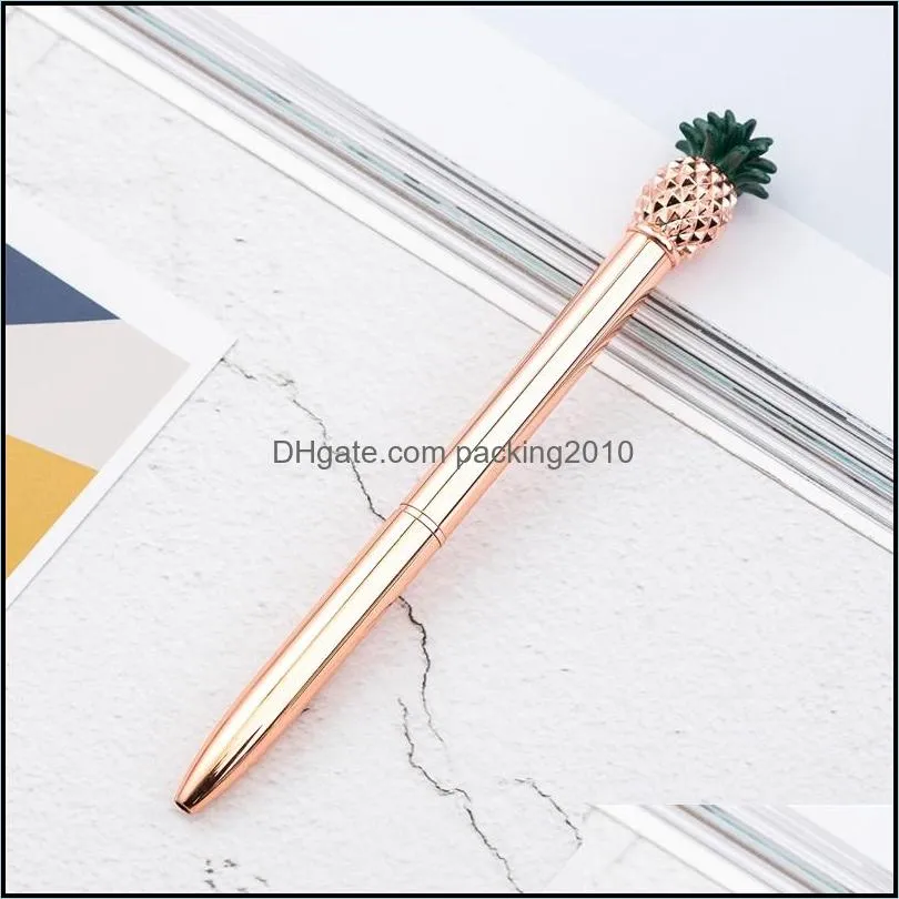 pineapple metal ballpoint pens black ink refills medium point office school supplies stationery gold/silver pae10851