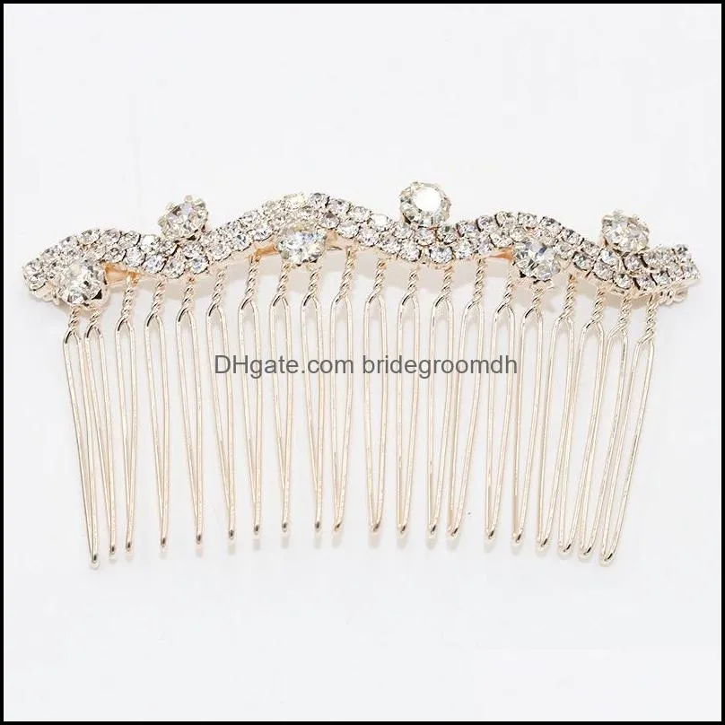 Wedding Headpieces Jewelry For Women Gold Plating Metal Alloy Tuck Comb Rhinestone Bowknot Crown Clip Fashion Crystal