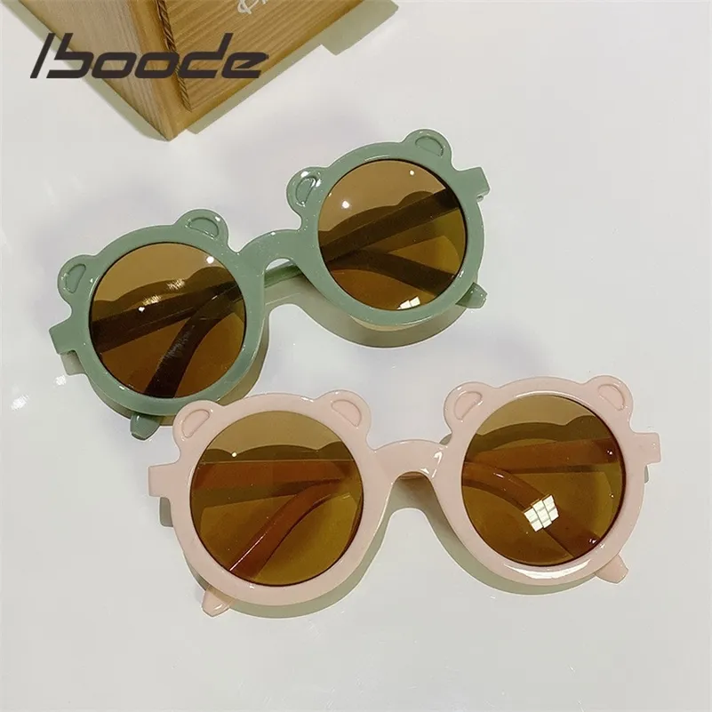 iboode Kids Sunglasses Cartoon Bear Shape Frame Girls Children Sun Glasses Round Street Beat Baby Boys Eyeglasses selfie Eyewear 220715