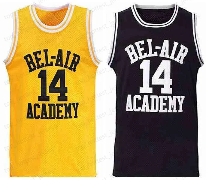 Принц Бер-Айр Академия № 14 Уилл Смит Джерси все сшитые мужские черно-зеленый желтый баскетбол Бел-Айр.