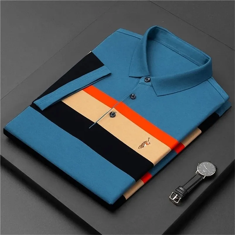 Polos para hombres Marca de alta calidad 95% algodón bordado Golf Hombre Negocios Moda Rayas Tops Verano Manga corta Ropa 220608