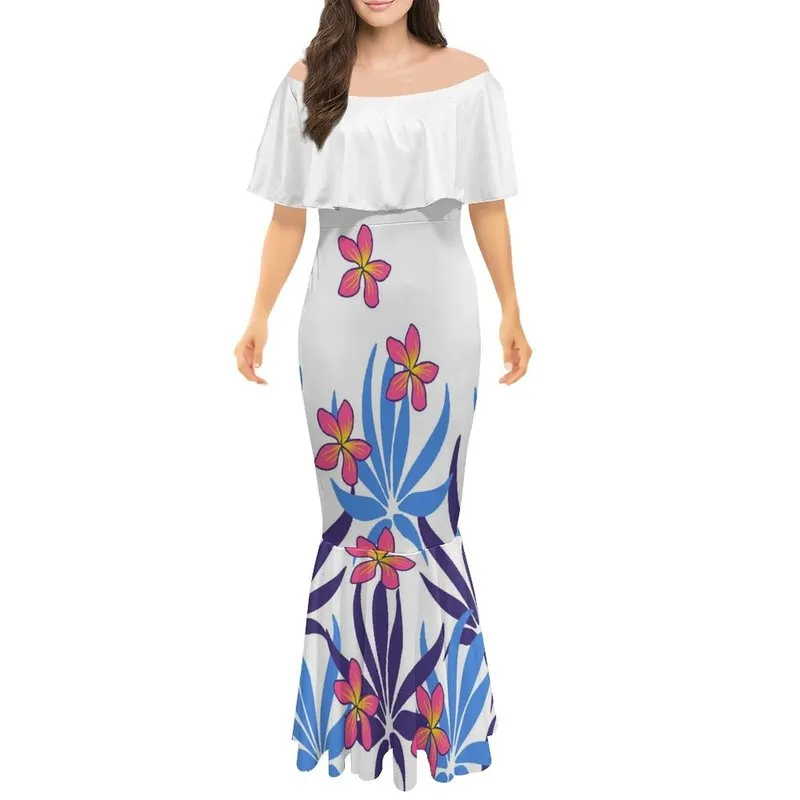 Lyxdesign kvinnors polynesiska stamhalvhylsa 3D -tryck sjöjungfru klänning formella tillfällen en axel lång fiskstoppsklänningar 220706
