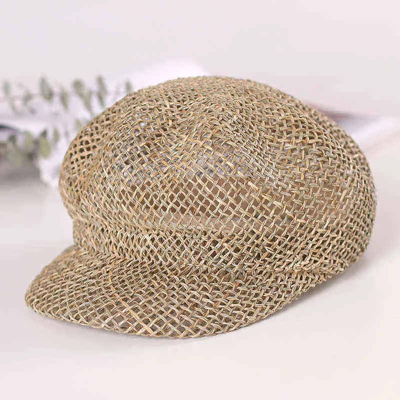 Hollow achthoekige hoed voor dames zomer uit meisje straw hoeden outdoor street mode mode retro Britse stijl mesh cap J220722