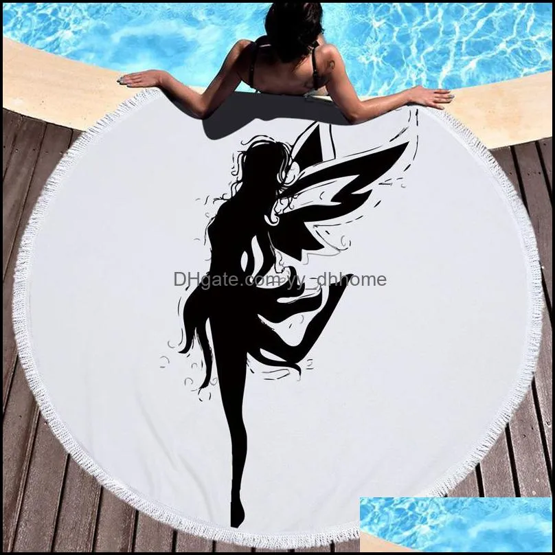 microfiber polyester round beach tassel towels fairy wings shower towels 10 styles women bath towel yoga mat bathing towels dh1267 t03