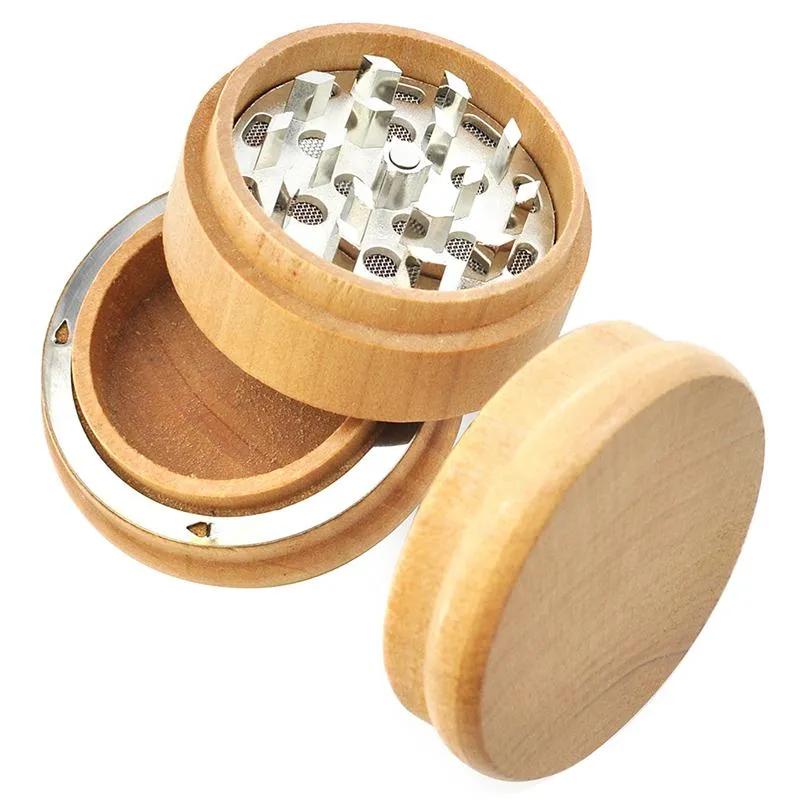 Wooden Smoke Grinder Mini Portable Household Smoking Accessories 60MM 3 Layer Metal Tobacco Grinders Free DHL