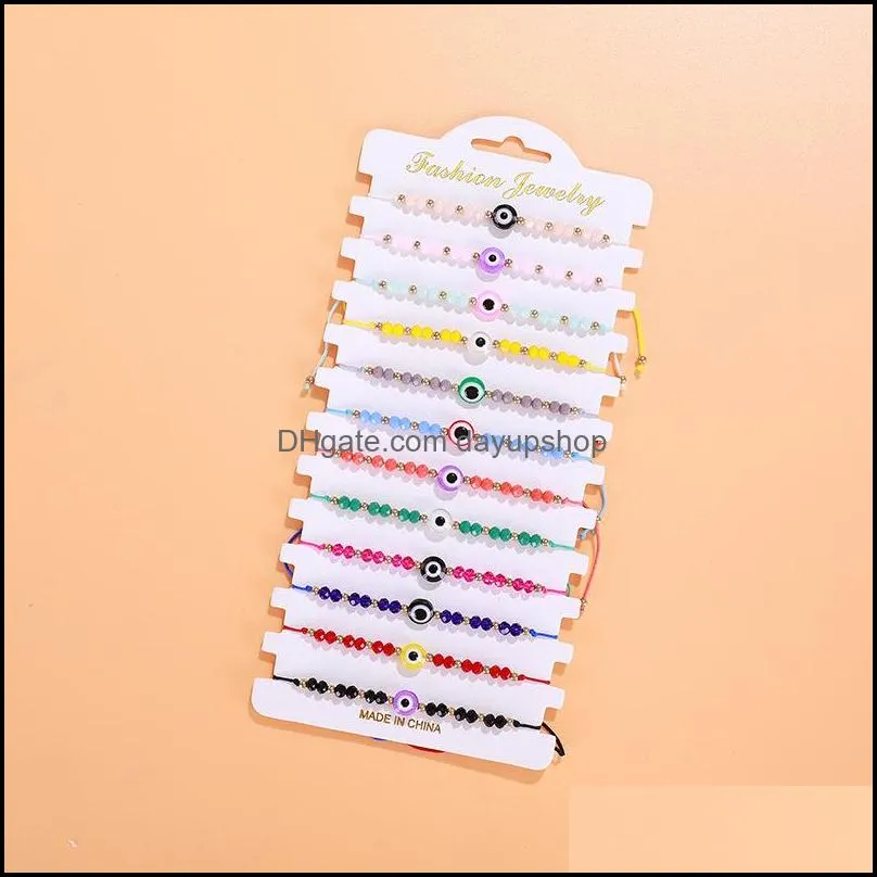 12pc/pack summer candy color evil eye bracelet glass crystal seed bead friendship jewelry charm bracelets lovely women men friendship