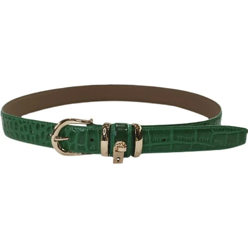 Belts Creative Buckle Real Leather Waist Belt Crocodile Grain Pattern Green Coffee Cowhide Women Jean Pant Cinture