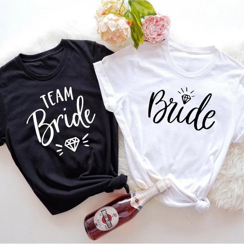 Damska koszulka druhna Tshirt Hen Do tshirts Team Bride Tribe Men Men Botton Wedding Maid of Honor T Shirts Party Tops Graphic