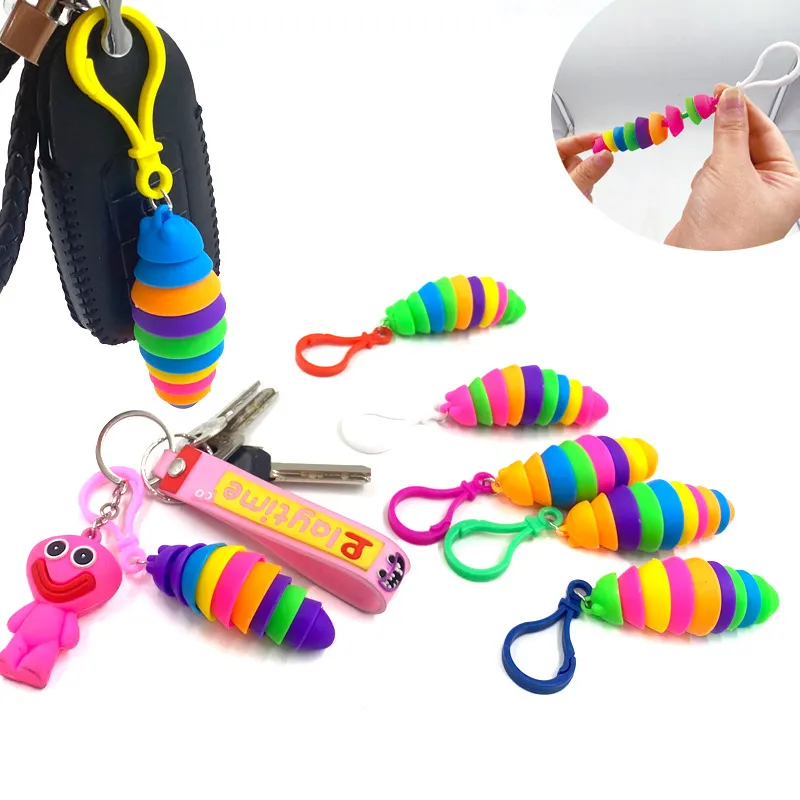 Slug Keychain Module Fidget Toys Slug Keychain Articulated Flexible 3D Rubber Slugs ...
