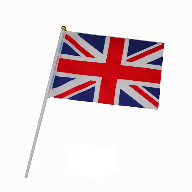 100pcs /set 21*14cm England National Flag UK Flying Flag Britain United Kingdom Banner with Plastic Flagpoles hand waving flags