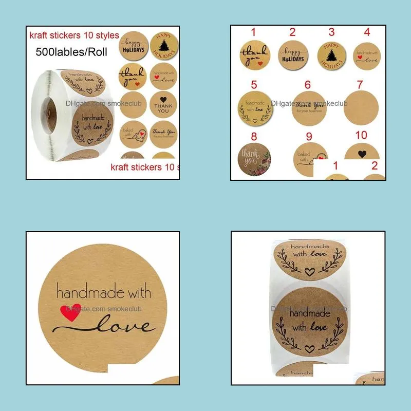 1 Inch Round Brown Kraft Stickers 500 labels per roll Handmade WITH LOVE THANK YOU
