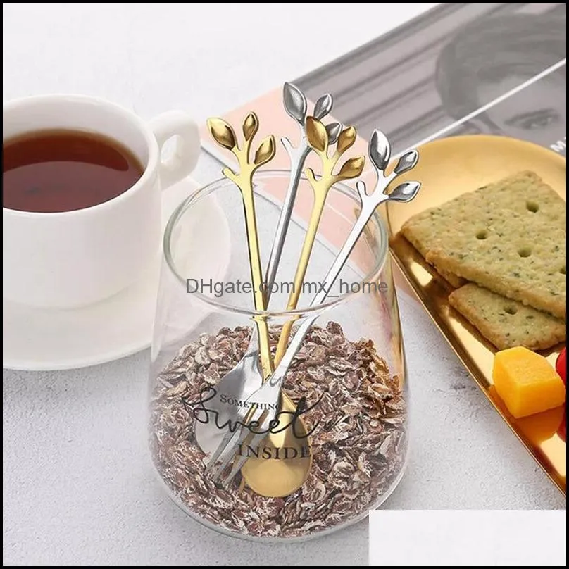 stainless steel gold/silver tree branch dessert spoon fruit fork coffee stirring milk tea tableware gift kitchen dinner forks wll414