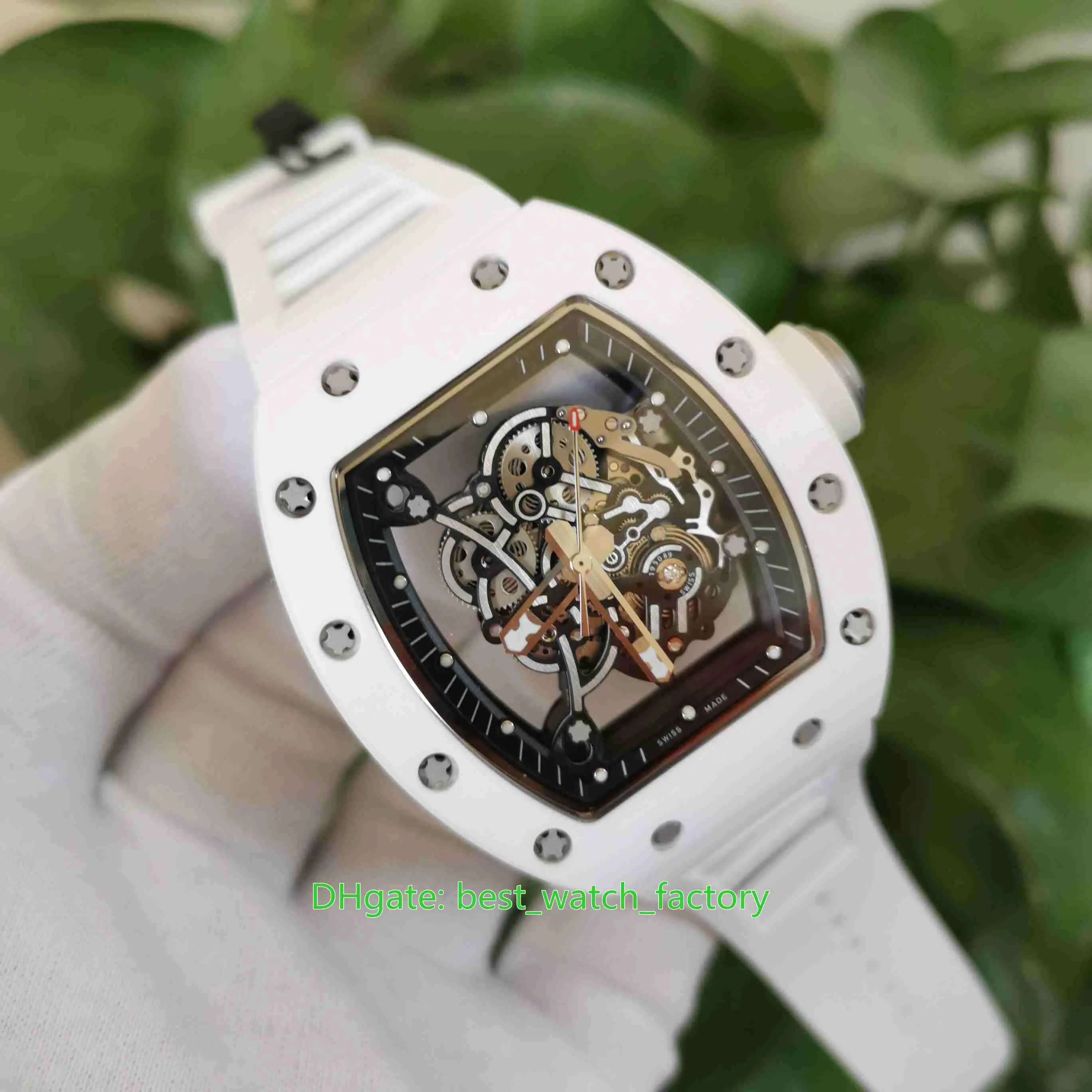 Sprzedawanie zegarków najwyższej jakości 42 mm x 50 mm RM055 Szkieletowa ceramiczna ramka przezroczystą ręcznie winding RMUL3 Mechanical Automatyczne męże 286E