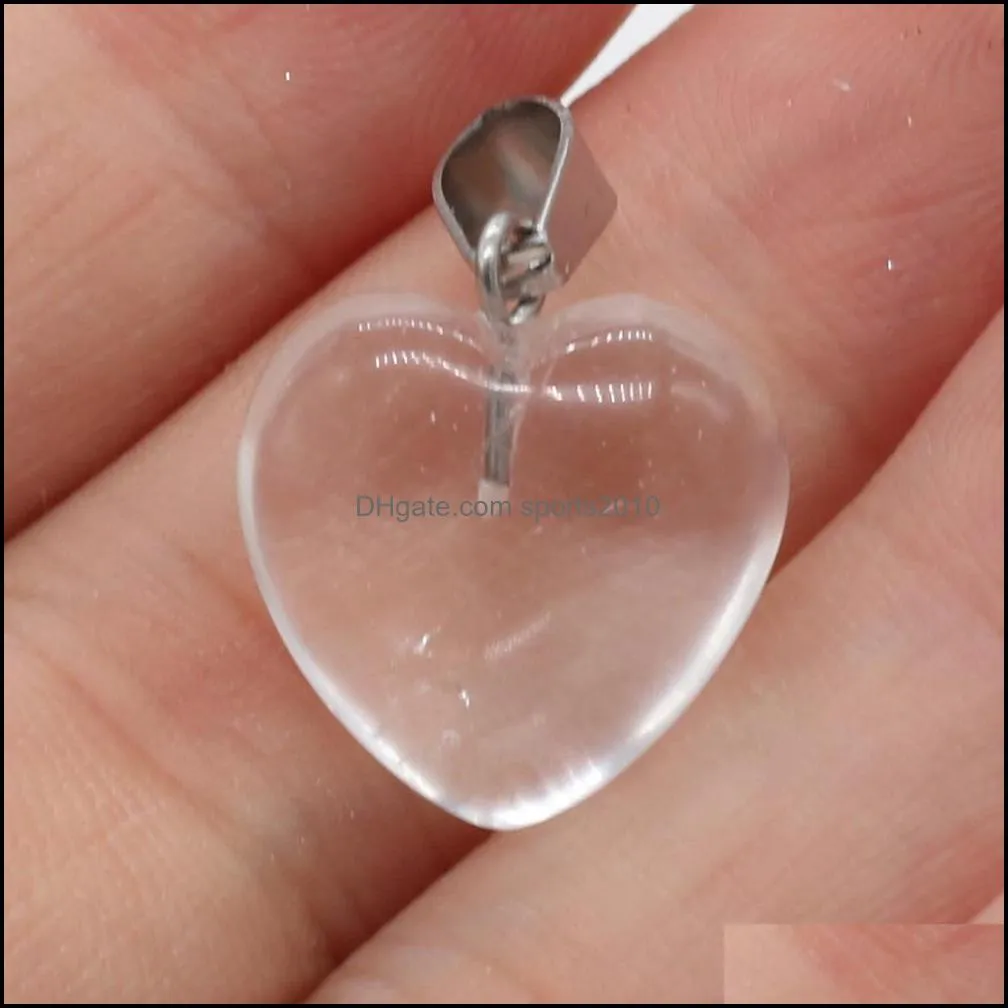 2pcs natural stone 16x16mm agates heart shape clear quartz pendant for necklace earring jewelry making women gift sports2010