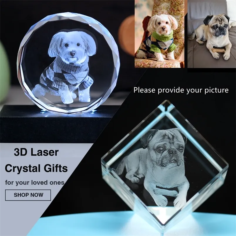 PO Custom Pet Crystal Inside Carving Creative Diy Dog Animal Car Decorative Birthday Present Halloween Christmas 220622