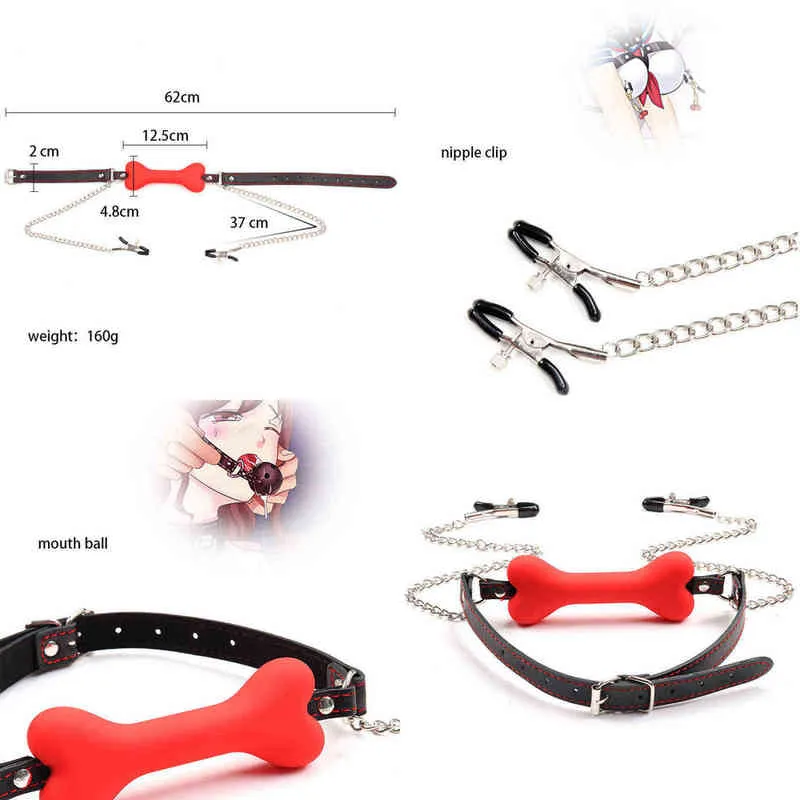 Nxy Sm Bondage Hundeknochen Mund Plug Nippel Clip Erotikspiele Gag Bdsm Spielzeug Ausrüstung Femdom Sex für Hure Exotisches Zubehör Sexy Sm 220426