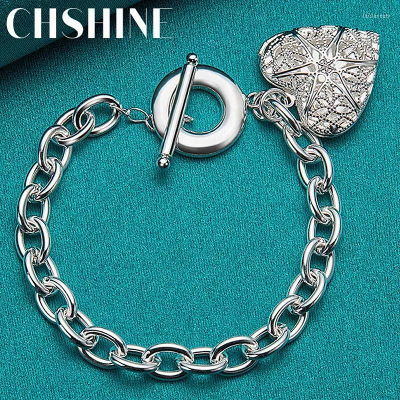 Łańcuch Link 925 Sterling Silver Heart Wzorka PORNE RAMA Bransoletka dla kobiet Wedding zaręczynowy moda urok biżuterii lars22