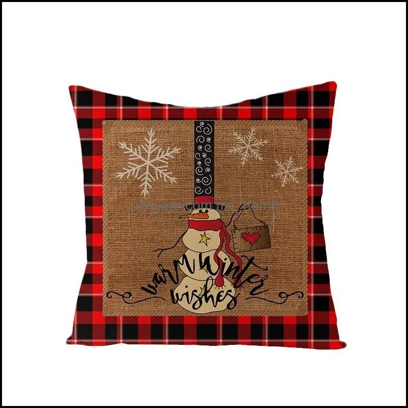 18 inch christmas pillowcase plaid printed linen decor throw cushion cover home sofa decorative pillow case vtky2024