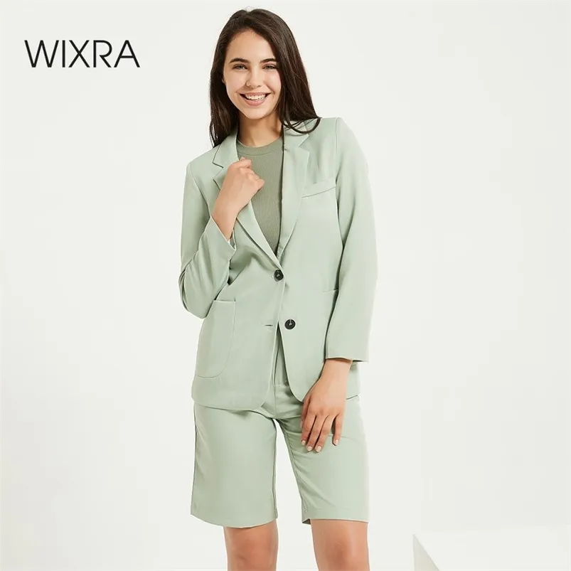 Wixra Women s Blazer Summer Autumn Pretty Color Green Blazer Button High Street Long Sleeve Coat 2020 Outerwear LJ201021