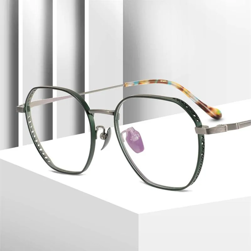 Модные солнцезащитные очки рамы чистые титановые ультра -светлые оптические очки Рамки женщины Полигональные художественные очки миопии мужчины