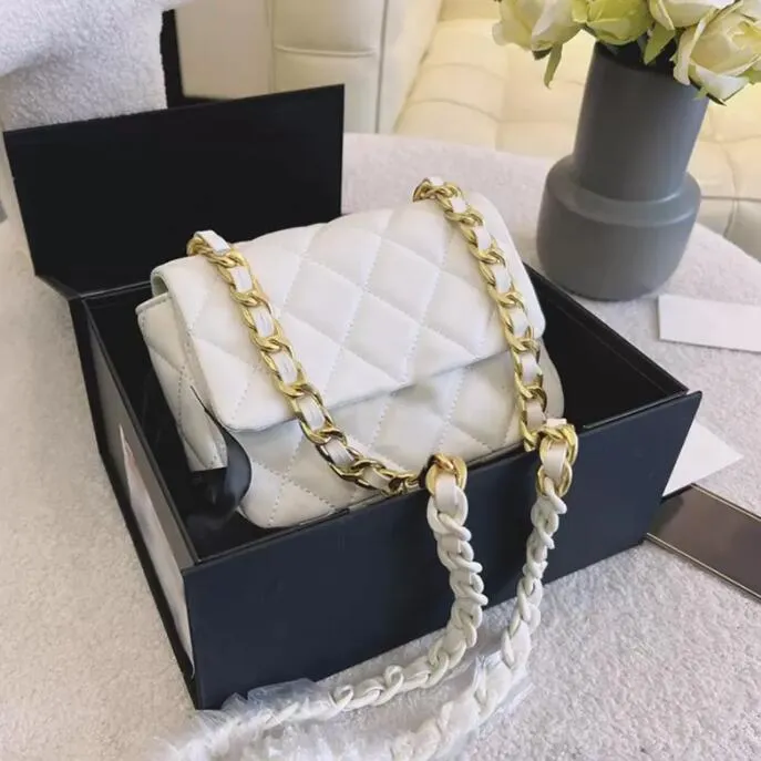 SW French Flap Mini Designer Bag Luxury Genuine Leather Shoulder Bags Two Tone Thick Chain Gold