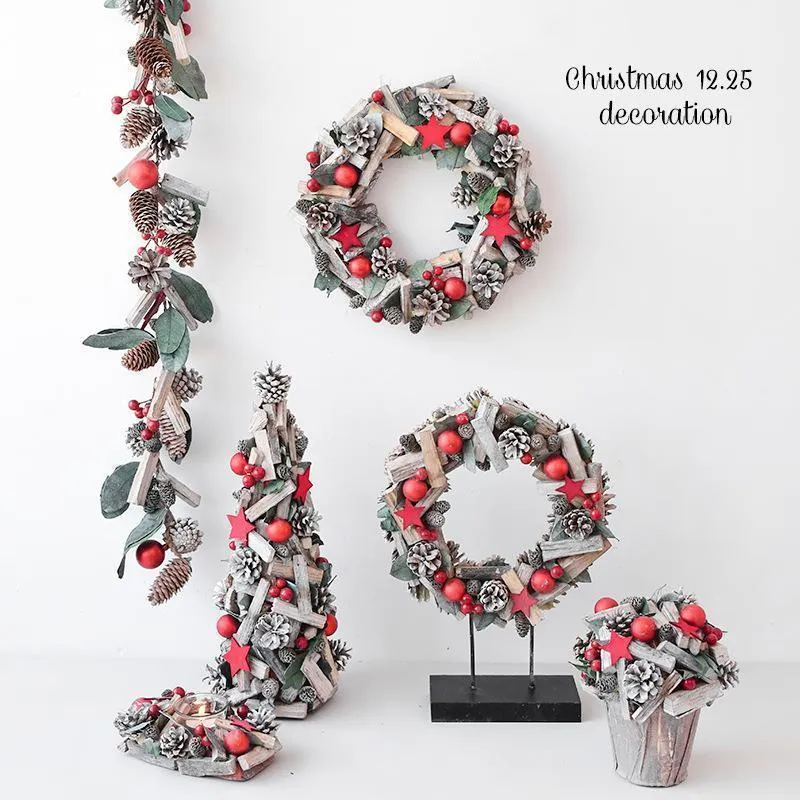 Christmas Decorations Nordic Wood Mini Tree Ornaments Year Gifts Pine Cones Rattan Candlestick Layout Pendant Xmas For Home1