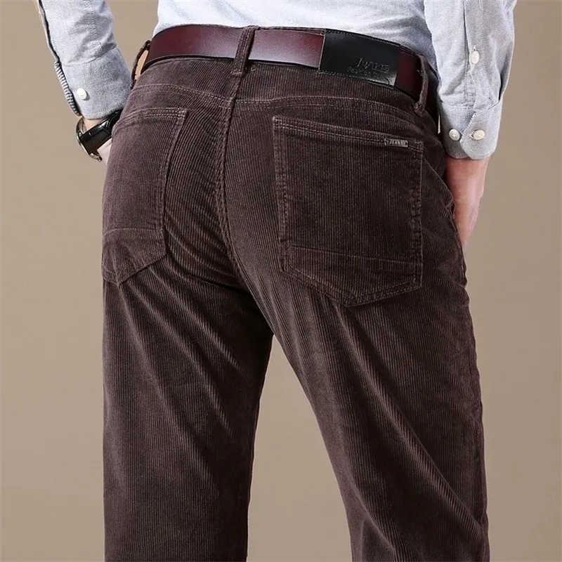 Mens Corduroy Casual Pants Business Fashion Fashion Colic Elastic Regular Fit byxor Male Black Khaki Coffee Navy 201109