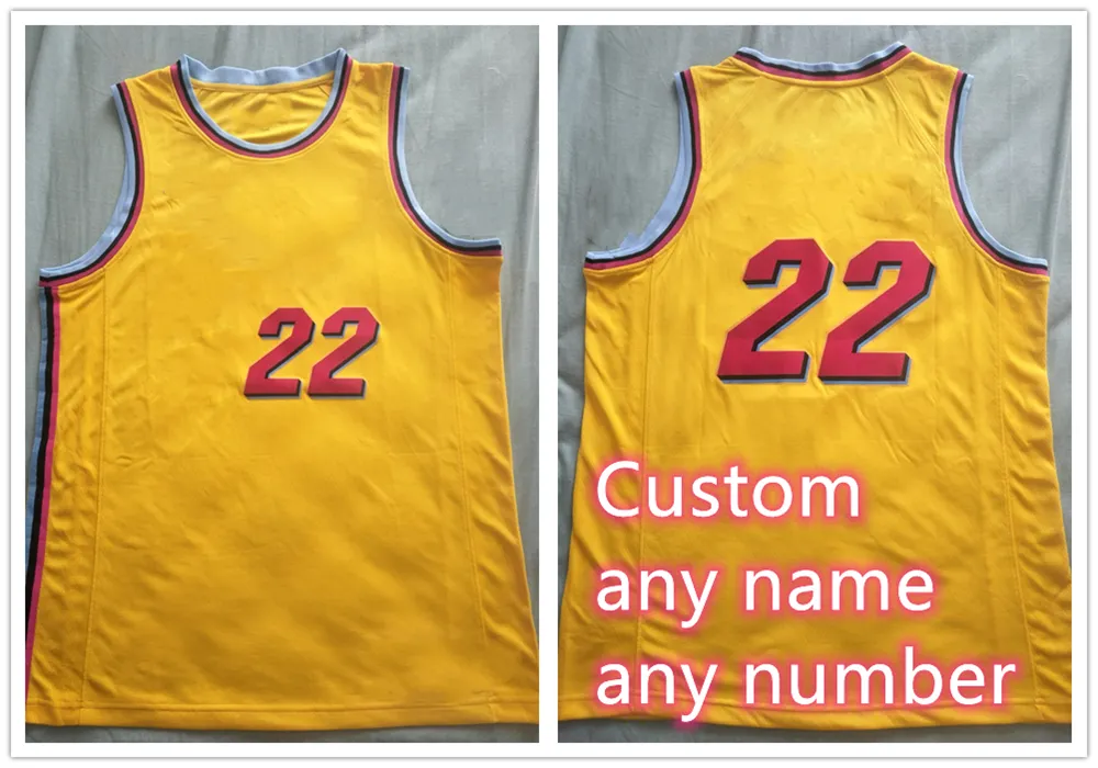 인쇄 된 마이애미 사용자 정의 DIY 디자인 농구 유니폼 사용자 정의 팀 유니폼 인쇄 개인화 된 모든 이름 번호 망 여성 키즈 청소년 노란색 유니폼