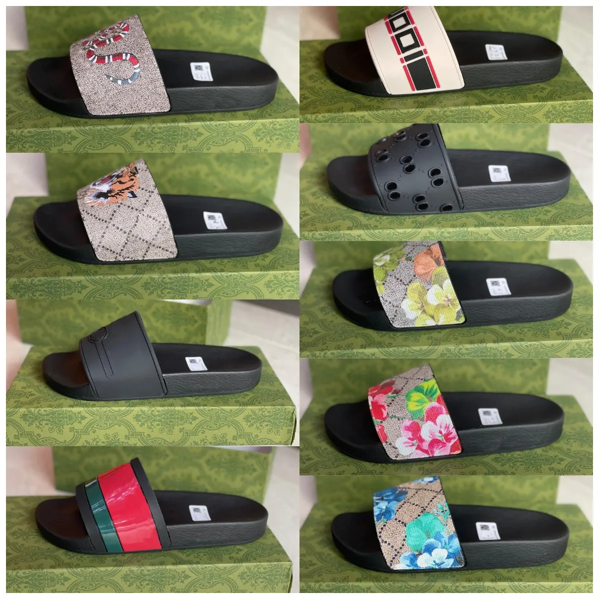 Designer gummi sandal Blommor brokad män tofflor Gear underdelar Flip Flops dam randig Beach causal toffel med Box Top