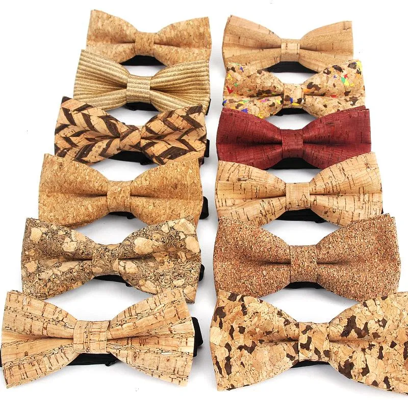 Cork Wood Fashion Bow يربط الرجال الجدة المصنوعة يدويًا مصنوعة يدويًا للملحقات رجل حفل الزفاف الرجال Bowtie