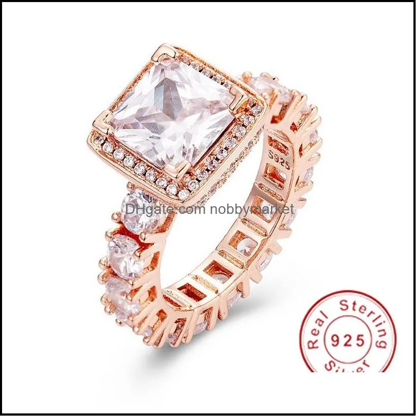 Real Solid 925 Sterling Sier Gemstone Rings For Women Luxury Square 3 Carat Diamond Engagement Wedding Ring Fine Topaz Jewelry Drop Delivery