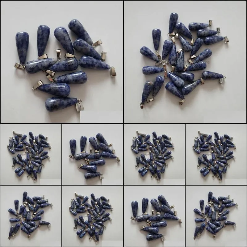 wholesale 50pcs/lot fashion natural sodalite stone long water drop shape charms pendants for jewelry accessories making