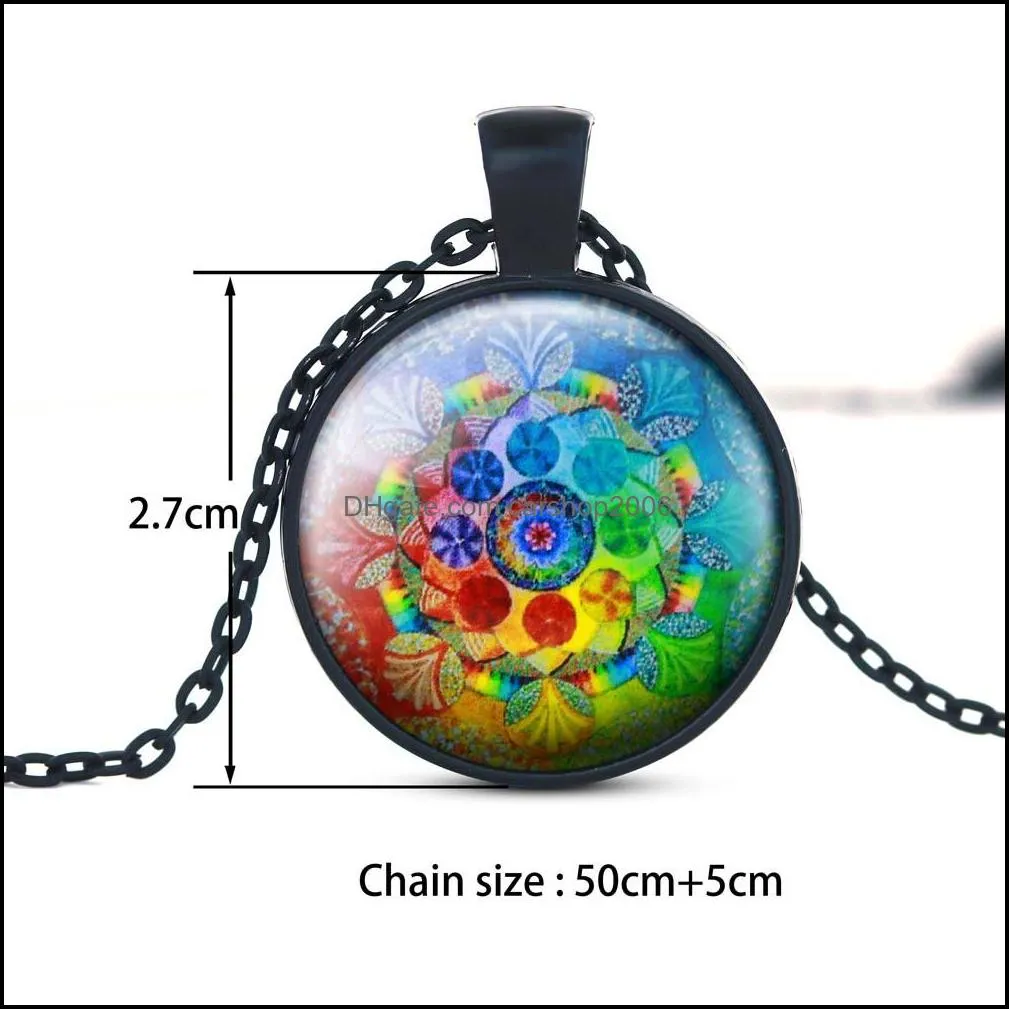 Fashion Handmade Henna Yoga Necklace Buddhism Symbol Pendant Art Pattern Glass Necklaces Wholesale Jewelry For Women