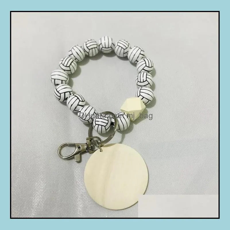 diy beaded bracelet keychain pendant party favor sports ball soccer baseball basketball wooden bead bracelet sn4475