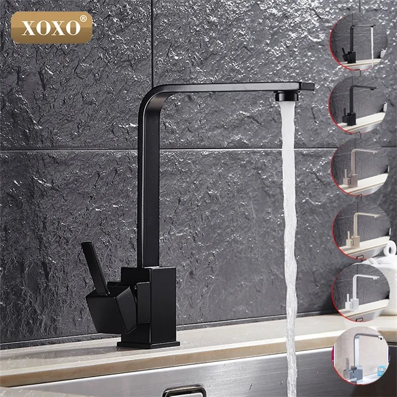 XOXO Polished Black Brass Swivel Kitchen Sinks Faucet 360 degree rotating Kitchen Mixer Tap 83030H T200423