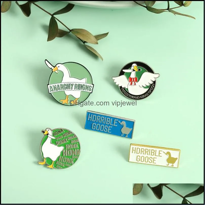 unisex cartoon big white goose shape brooches alloy enamel round square letter lapel pins animal series  knapsack clothes badge accessories