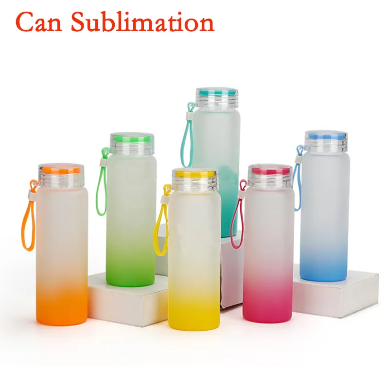 500ml Sublimation Gradient Frosted Glass Tumbler ze słomy DIY DIY Półki Skinny Wodne Butelki Tumbler Sporty Sporty Picia Picia Kubki